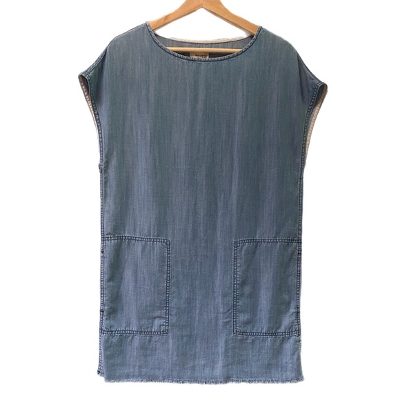 Aritzia Wilfred Free Nori Dress Soft Blue Light Wash Pockets Oversized Relaxed - Picture 2 of 6